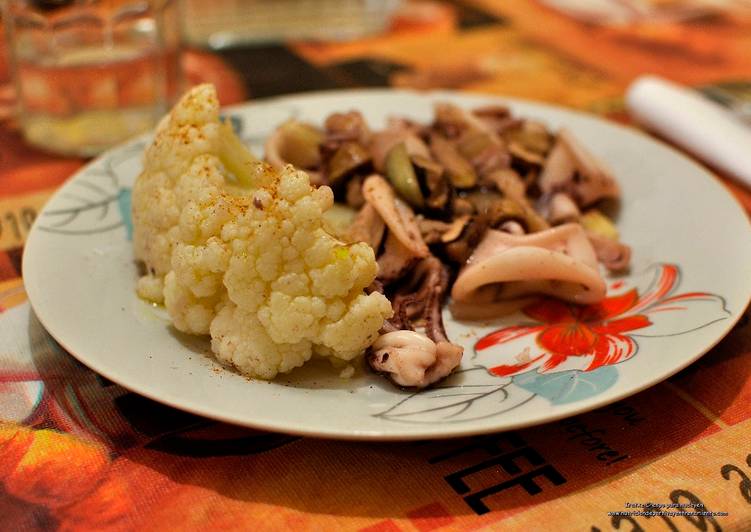 Coliflor salteada con calamares