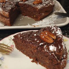 A picture of Dark chocolate pecan cake.