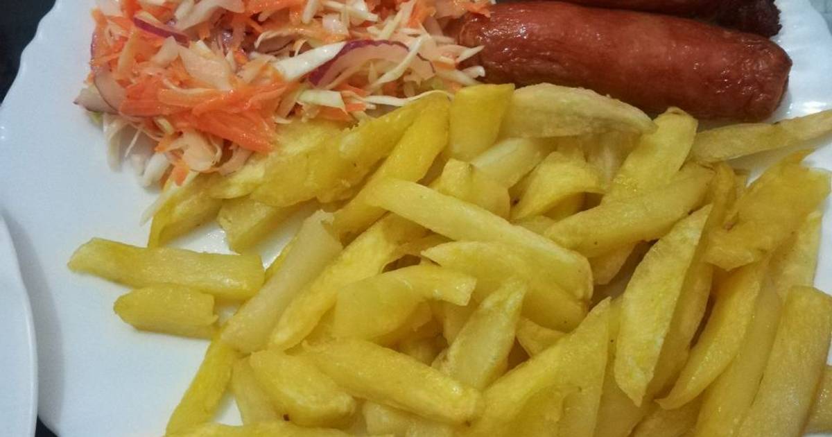 Chips, Sausage and Kachumbari Recipe by Martin Omollo Cookpad