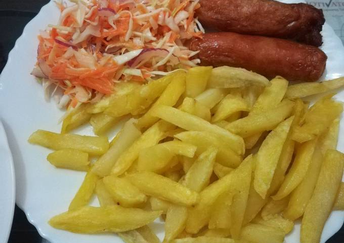 Chips, Sausage and Kachumbari