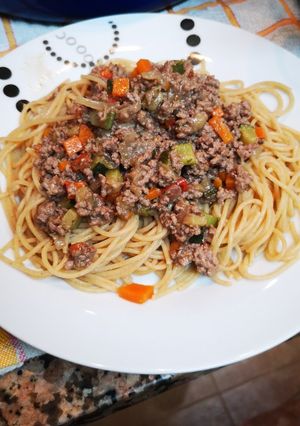 Una foto de Espaguetis boloñesa sin tomate