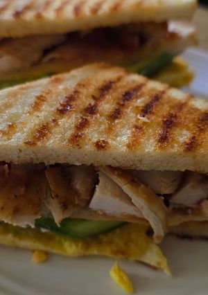 A picture of Balochi tikka club sandwich.