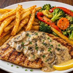 A picture of Grilled Tilapia with Mushroom Sauce.