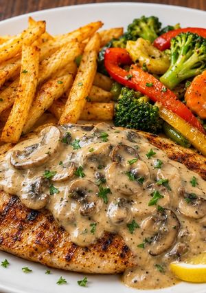 A picture of Grilled Tilapia with Mushroom Sauce.