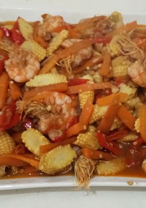 Foto resep Tumis baby corn wortel udang