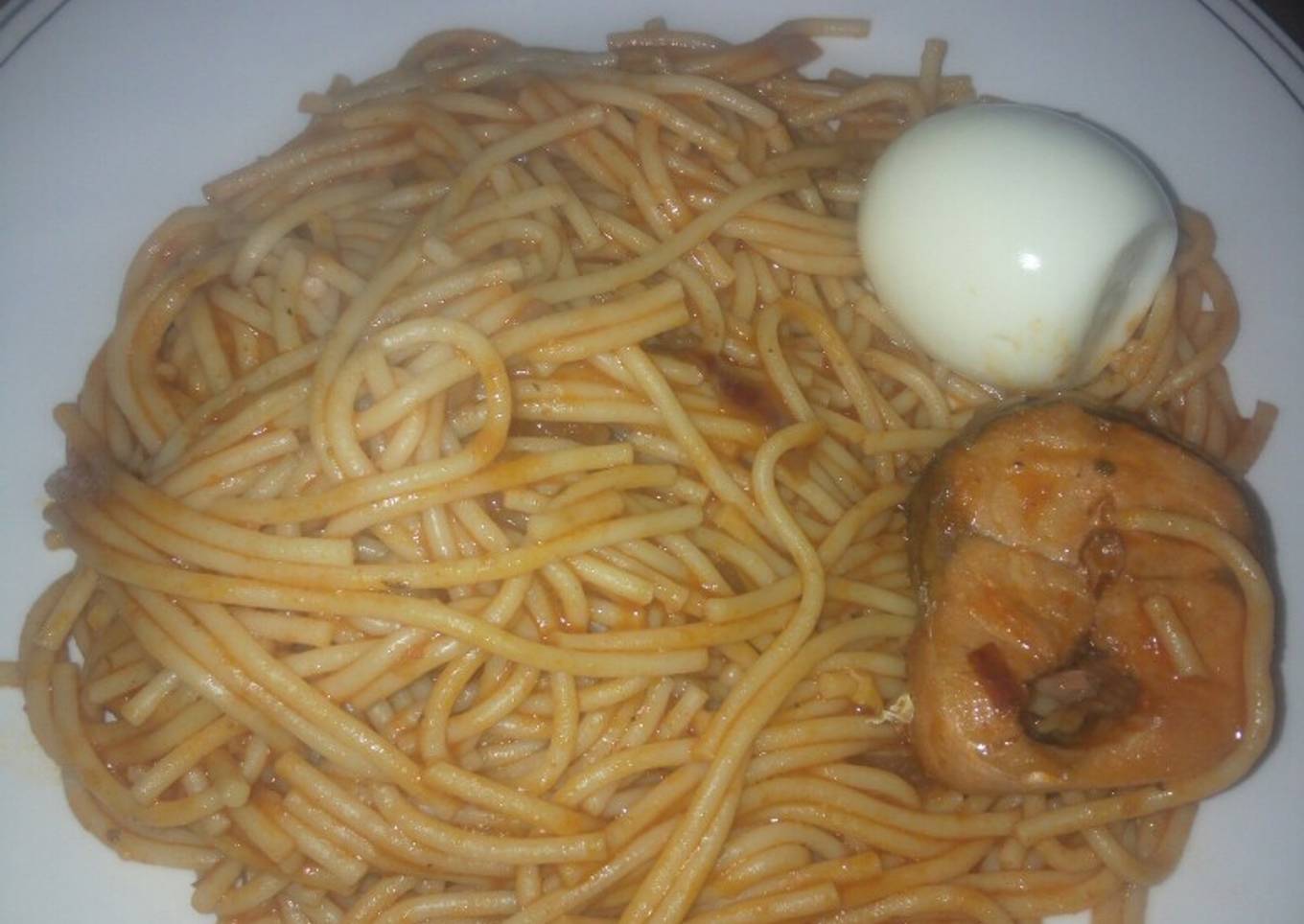 Spaghetti, fish and egg