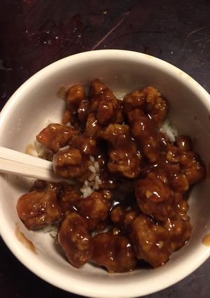 A picture of Sweet and sour pork in one pan.