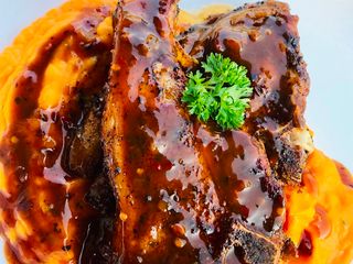 Pan fried lamb chops with herbed butternut mash