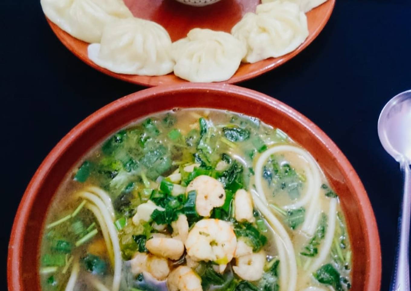 #Spicy_Shrimp_Pho_soup With #Chiken_Momos