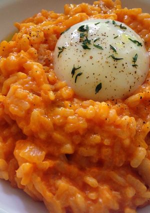 A picture of Bacon and egg risotto.