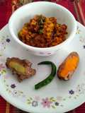 Green chilli,raw turmeric and ginger pickle