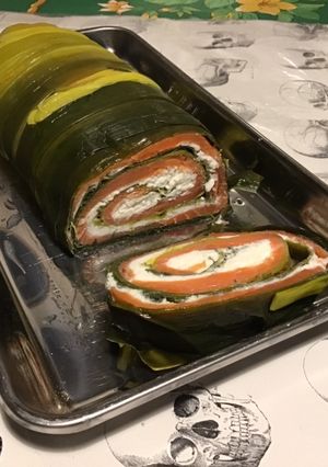 Une photo de Roulé de poireaux au saumon rouge fumé et brocciu corse