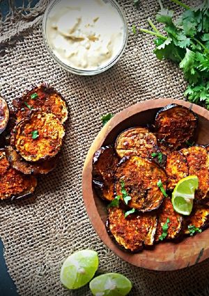 A picture of Backed eggplant chips.