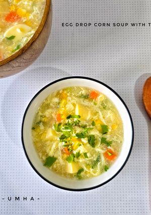 Foto resep Egg Drop Corn Soup With Tofu