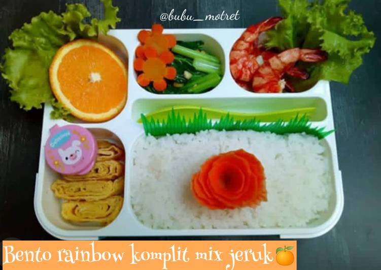 Resep Bento rainbow komplit mix jeruk 🍊 yang Bisa Manjain Lidah