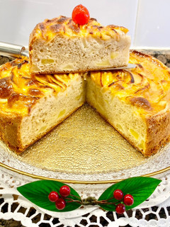 Una foto de Pastel de queso mascarpone y manzana