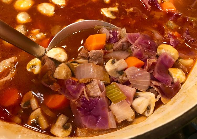 Healthy Recipe of Easy Borscht/Goulash-Inspired Leftover Roast &amp; Red Cabbage Soup