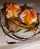 Яйце🥚пашот на тостах з песто та телятиною /Egg poached on toast with pesto and veal