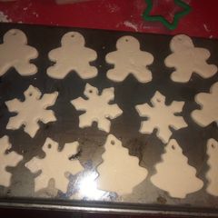 A picture of Salt dough Christmas ornaments *NOT EDIBLE JUST A KEEPSAKE FOR YEARS TO COME FOR THE TREE*.
