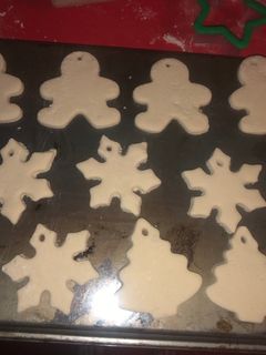 A picture of Salt dough Christmas ornaments *NOT EDIBLE JUST A KEEPSAKE FOR YEARS TO COME FOR THE TREE*.