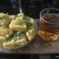 Khaman with Apple juice homemade recipe both A picture of Khaman with Apple juice homemade recipe both.