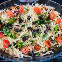 Mexican rice in oven A picture of Mexican rice in oven.