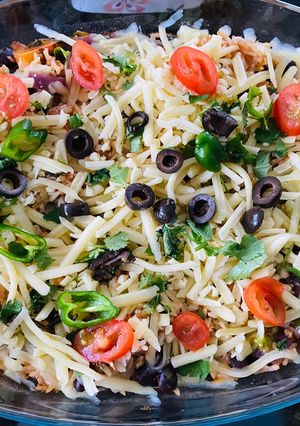 A picture of Mexican rice in oven.