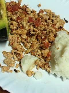 A picture of Fried eggs with ugali.