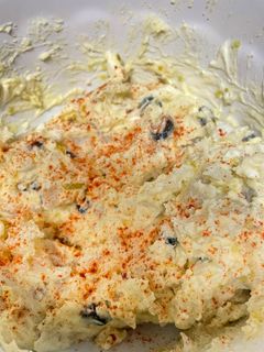 A picture of Best ever sweet Deviled Egg Potato Salad (Vegetarian).