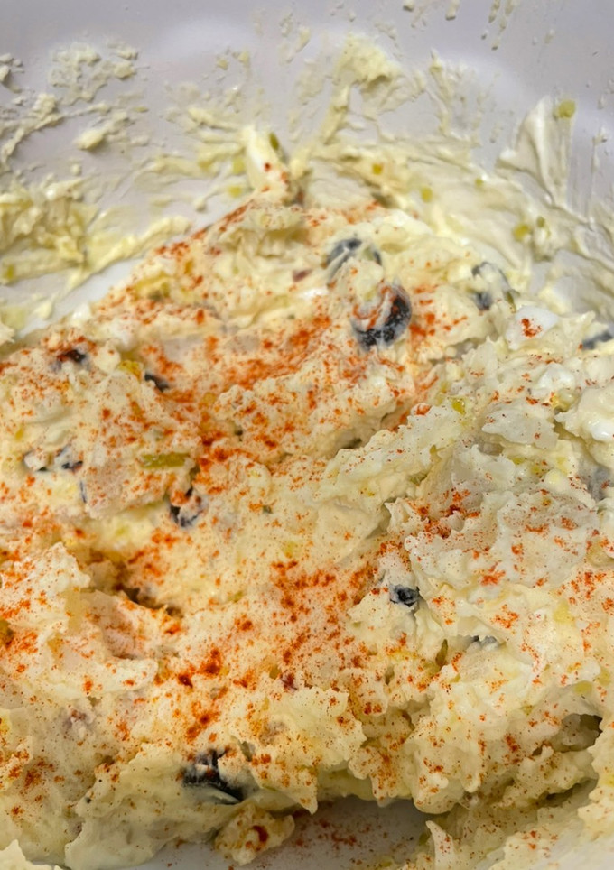 A picture of Best ever sweet Deviled Egg Potato Salad (Vegetarian).