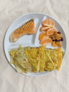 鮭魚減醣減脂便當(炒高麗菜、煎鮭魚、高麗菜蛋) 的食譜成品照片
