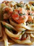 Linguine con asparagi, ciliegino e gambero Rosso di Mazara!