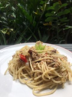 Foto resep Spaghetti Aglio Olio Tuna