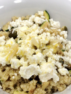 A picture of Quinoa & feta salad with roasted vegetables.