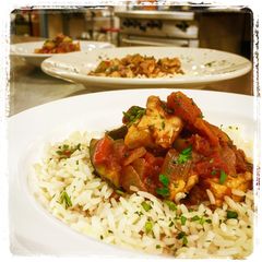 A picture of Chicken Ratatouille with Rice.