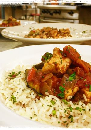 A picture of Chicken Ratatouille with Rice.