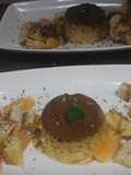 Flan con plátano y mandarina