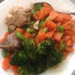 A picture of Vegetables and chicken.