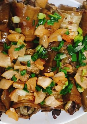 Hình của món Cà tím cuộn nướng mỡ hành.