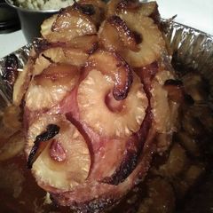 A picture of Carmel apple pineapple brown sugared ham.