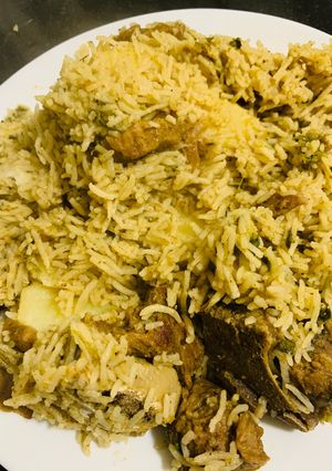 A picture of Hary Masaly Ka Pulao (Green Pulao).