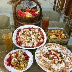 A picture of Dahi bhalla padi chat & Stuffed Golgappas and fruit chat.
