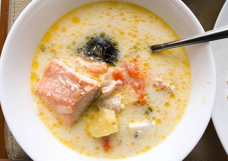 Salmon Belly Soup with Cheese ala Sushi Tei