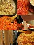 Home made spaghetti noodles with cherry tomatoe garlic sauce