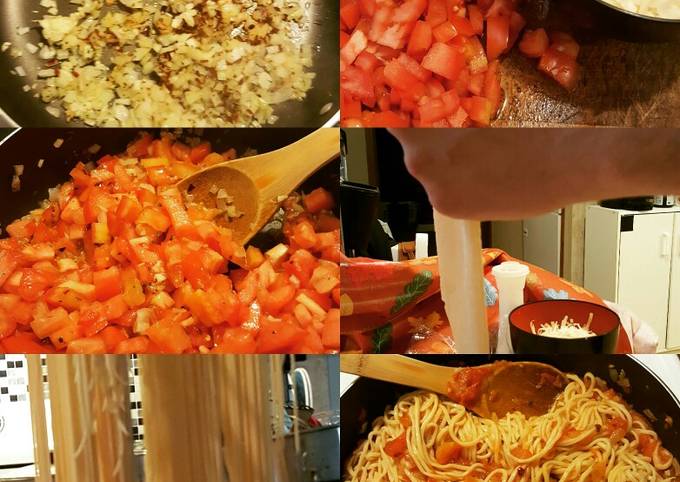 Recipe of Super Quick Homemade Home made spaghetti noodles with cherry tomatoe garlic sauce