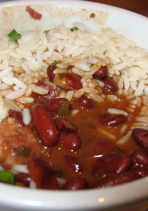 A picture of Vegetarian(ish) Red Beans and Rice.