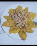 Pollo a la crema y tostones