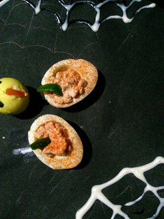 A picture of Halloween Devil eggs.