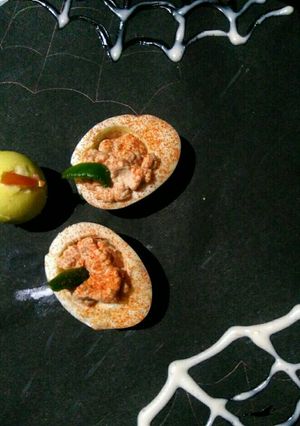 A picture of Halloween Devil eggs.