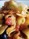 Paccheri con Baccalà, Olive Nere Capperi, Pomodorini e Zafferano